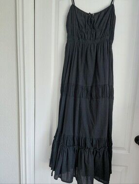 Black Tiered Maxi Dress with Spaghetti Straps - Women's